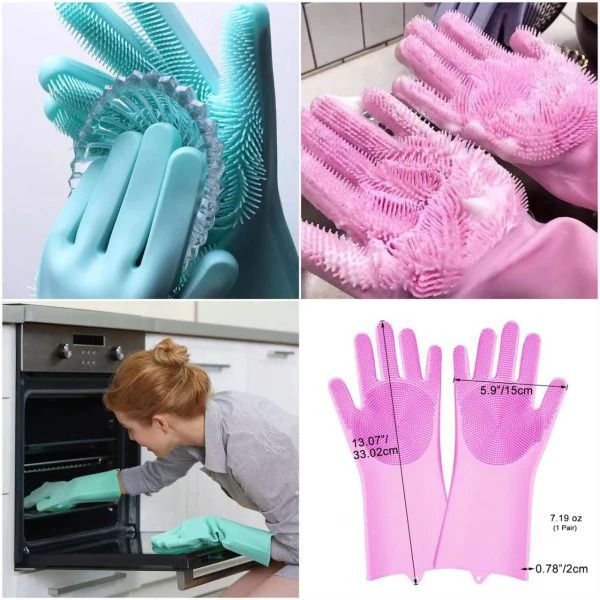 Pair Of Silicone Washing Full Finger Gloves For Home & Kitchen (random Colors)