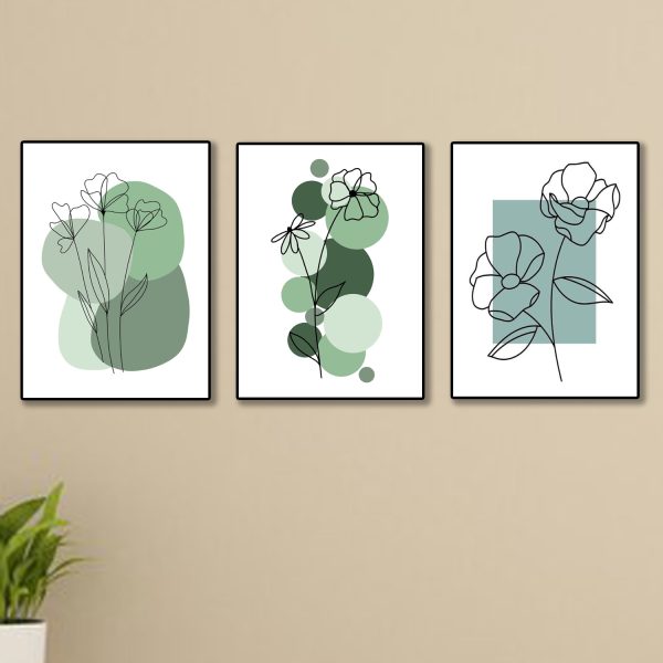 Set Of 3 Abstract Plant Art Wooden