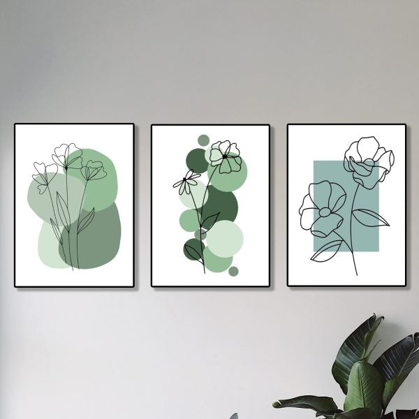 Set Of 3 Abstract Plant Art Wooden