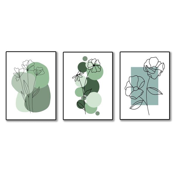 Set Of 3 Abstract Plant Art Wooden